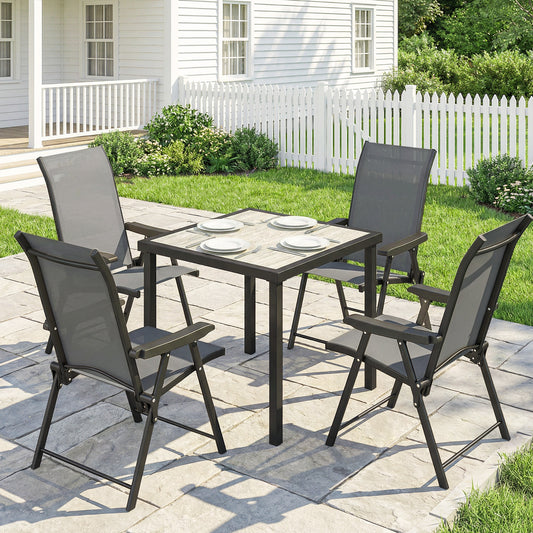 Outsunny 5 Piece Outdoor Dining Set for 4 with Square Table and Folding Chairs in Grey