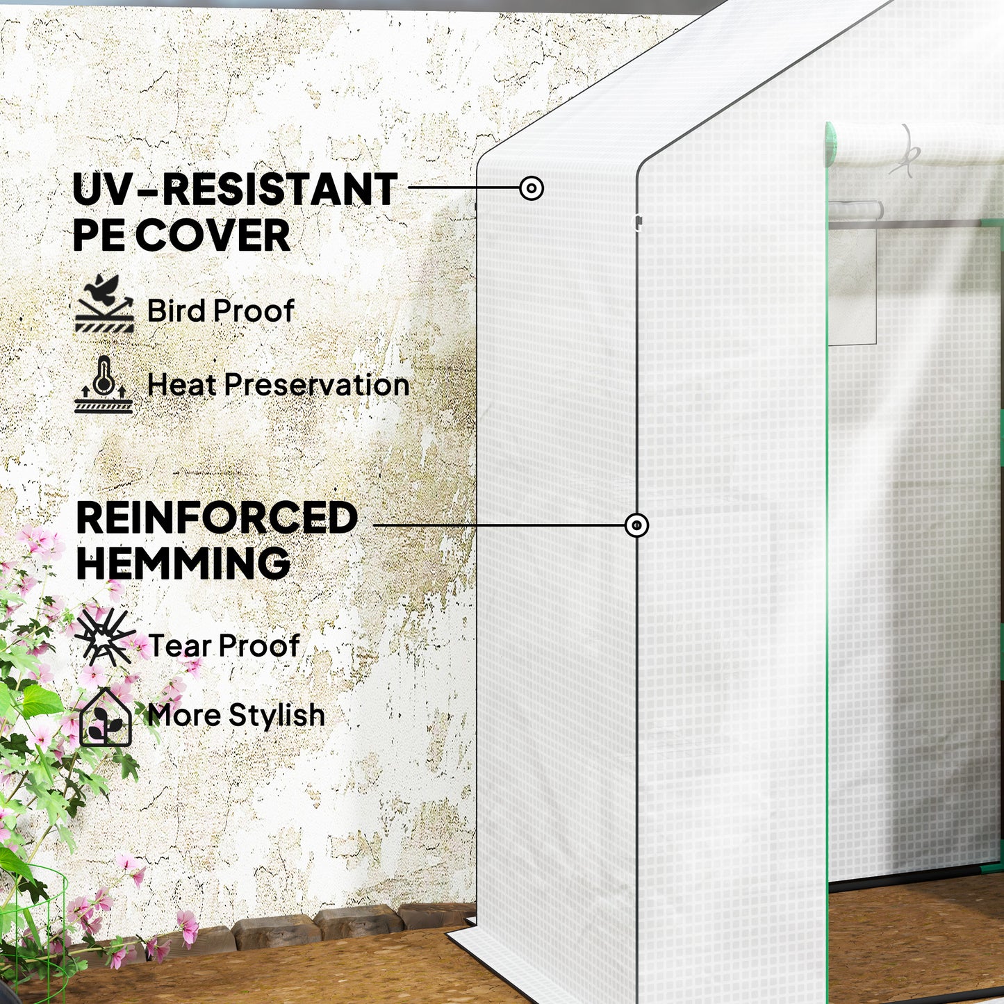 Outsunny Walk In Greenhouse 143 x 74cm With Shelves White UV Resistant Cover Roll Up Door