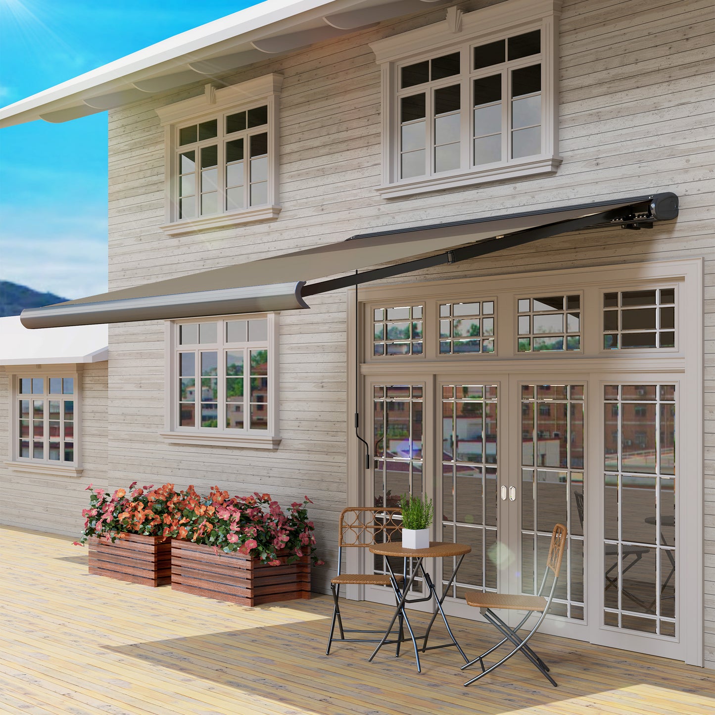 Outsunny 3x2.5m Electric Retractable Awning With Remote Controller Aluminium Frame UV50 Plus Sun Shade Canopy Patio
