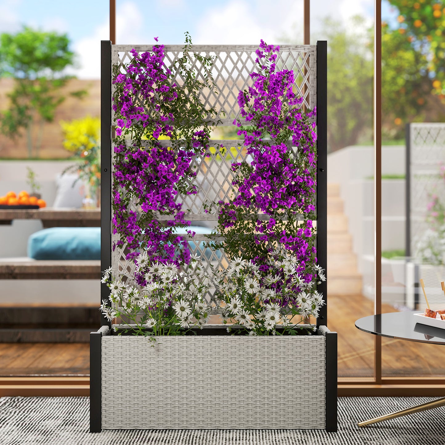Outsunny Garden Planter Box With Trellis Liner For Climbing Plants Vegetables Flowers 90x35x148 Cm Mixed Grey