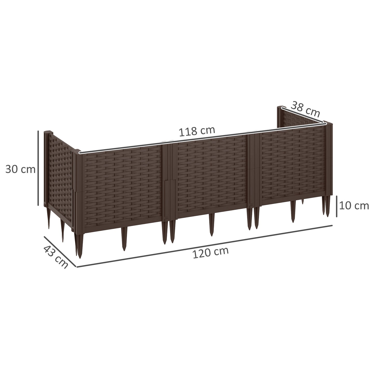 Outsunny Plastic Raised Garden Bed Modular Planter Box Kit Garden Fence Edging Border Flowers Vegetables Herbs Brown