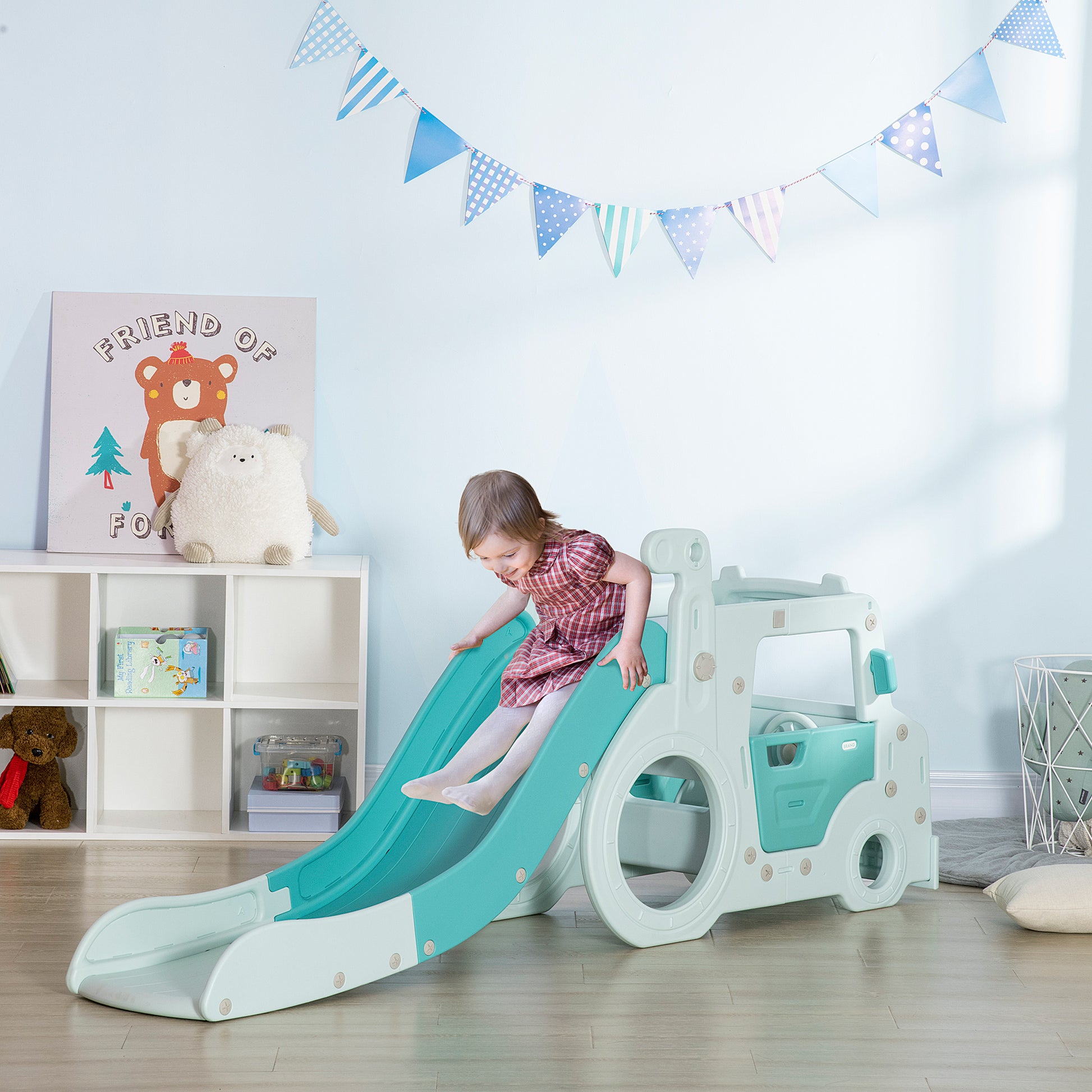 AIYAPLAY 4-in-1 Toddler Slide and Climber - Fun Car-Shaped Activity Center for Indoor and Outdoor Play, Light Blue - ALL4U RETAILER LTD