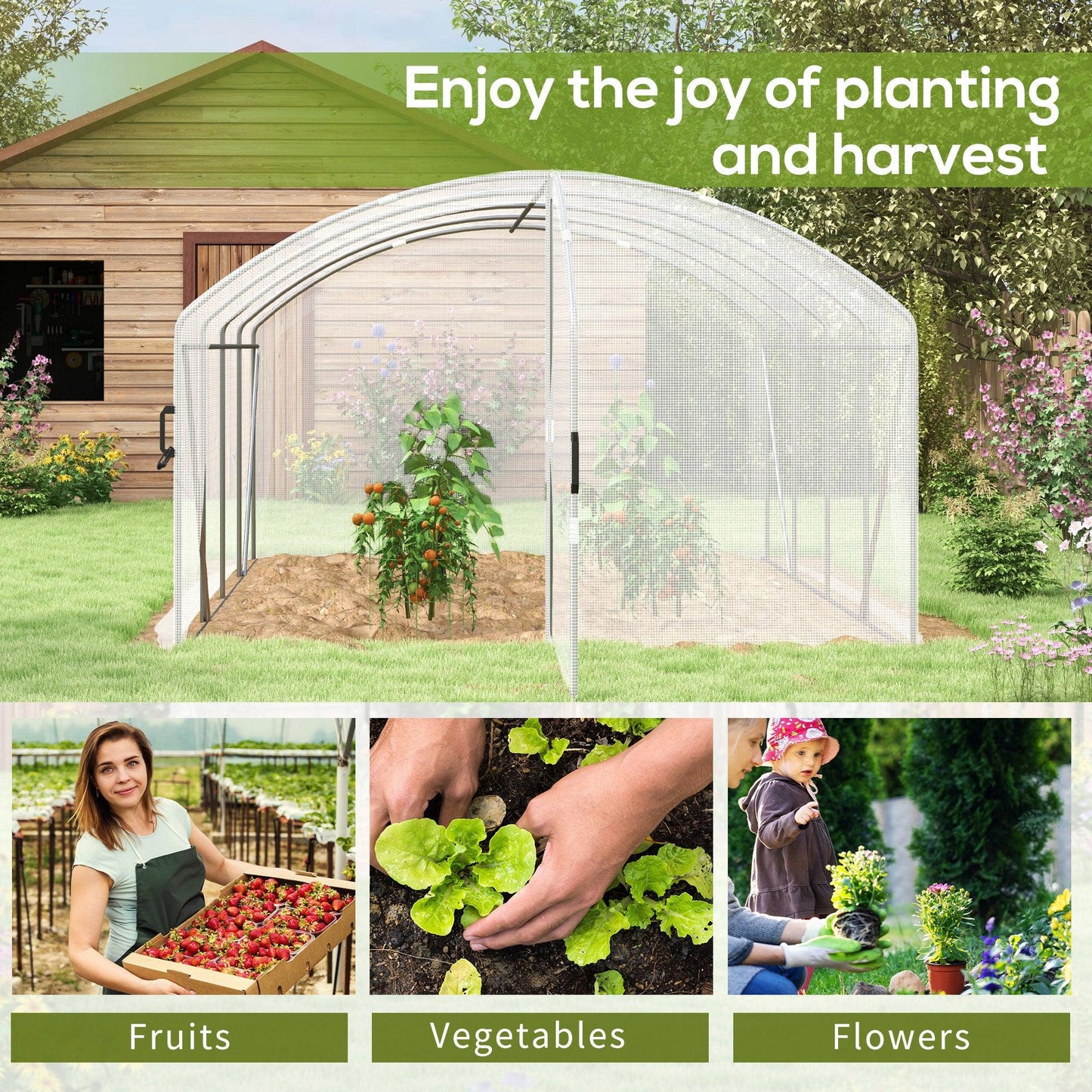 Outsunny Polytunnel Greenhouse Walk-in Grow House with UV-resistant PE Cover, Door, Galvanised Steel Frame, 4 x 3 x 2m, White - ALL4U RETAILER LTD