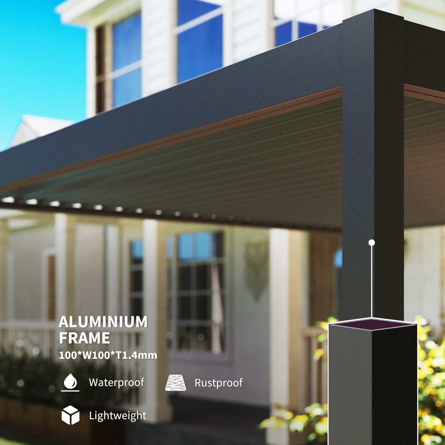 Outsunny 3x3m Electric Louvered Pergola With LED Lights Aluminium Hardtop Gazebo Remote Control Adjustable Roof
