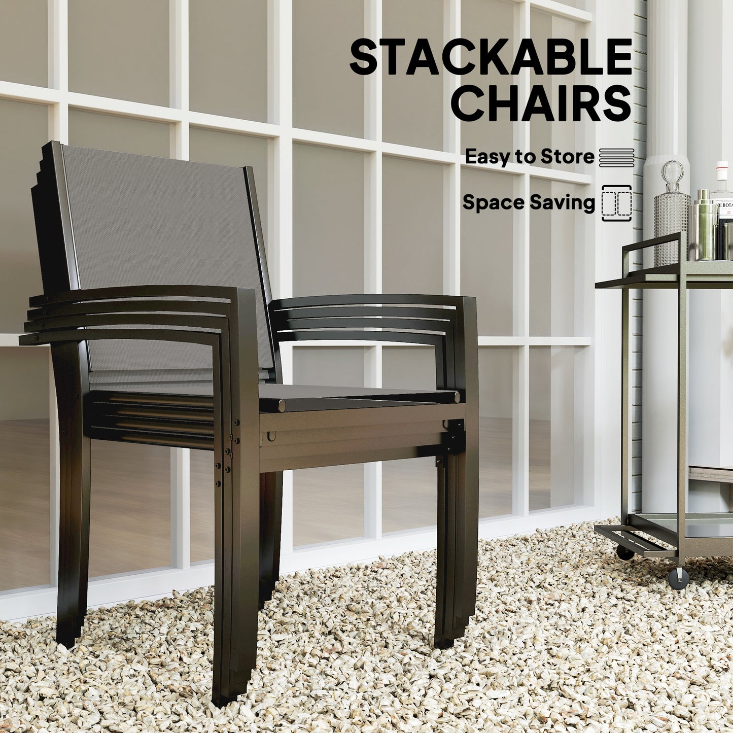 Outsunny 5 Piece Garden Furniture Set With Round Table And 4 Stackable Chairs In Dark Grey