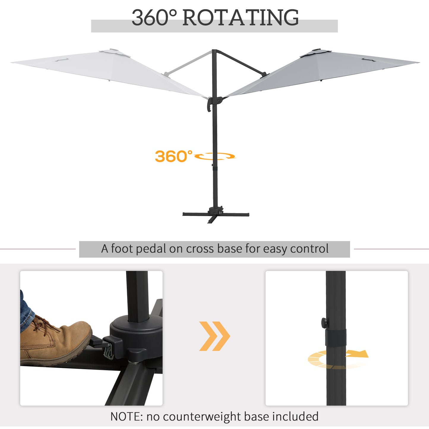 Outsunny 3m Solar-Powered Adjustable Cantilever Umbrella with LED Lights, Light Grey - ALL4U RETAILER LTD