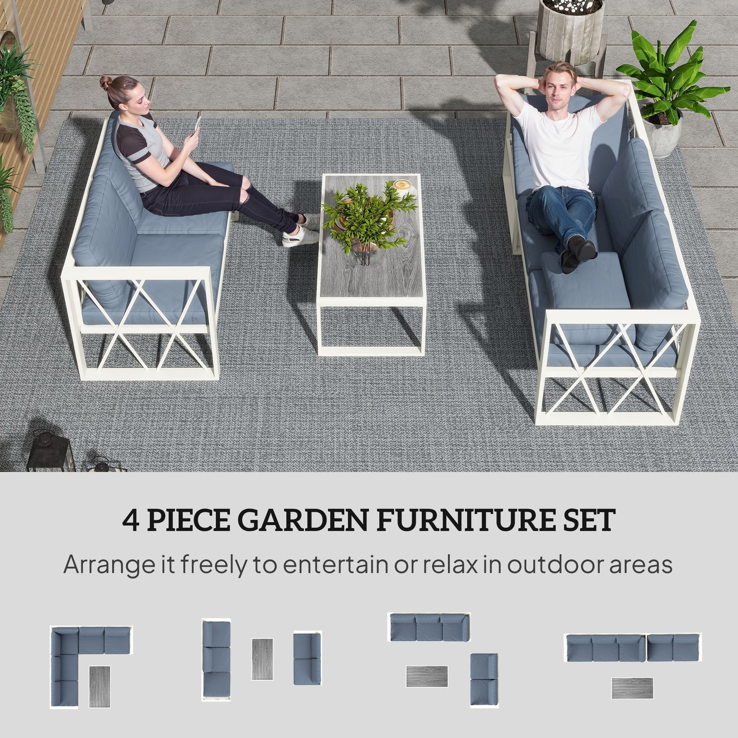 Outsunny Four Piece L Shaped Garden Furniture Set With 5 Level Adjustable Lounger Grey