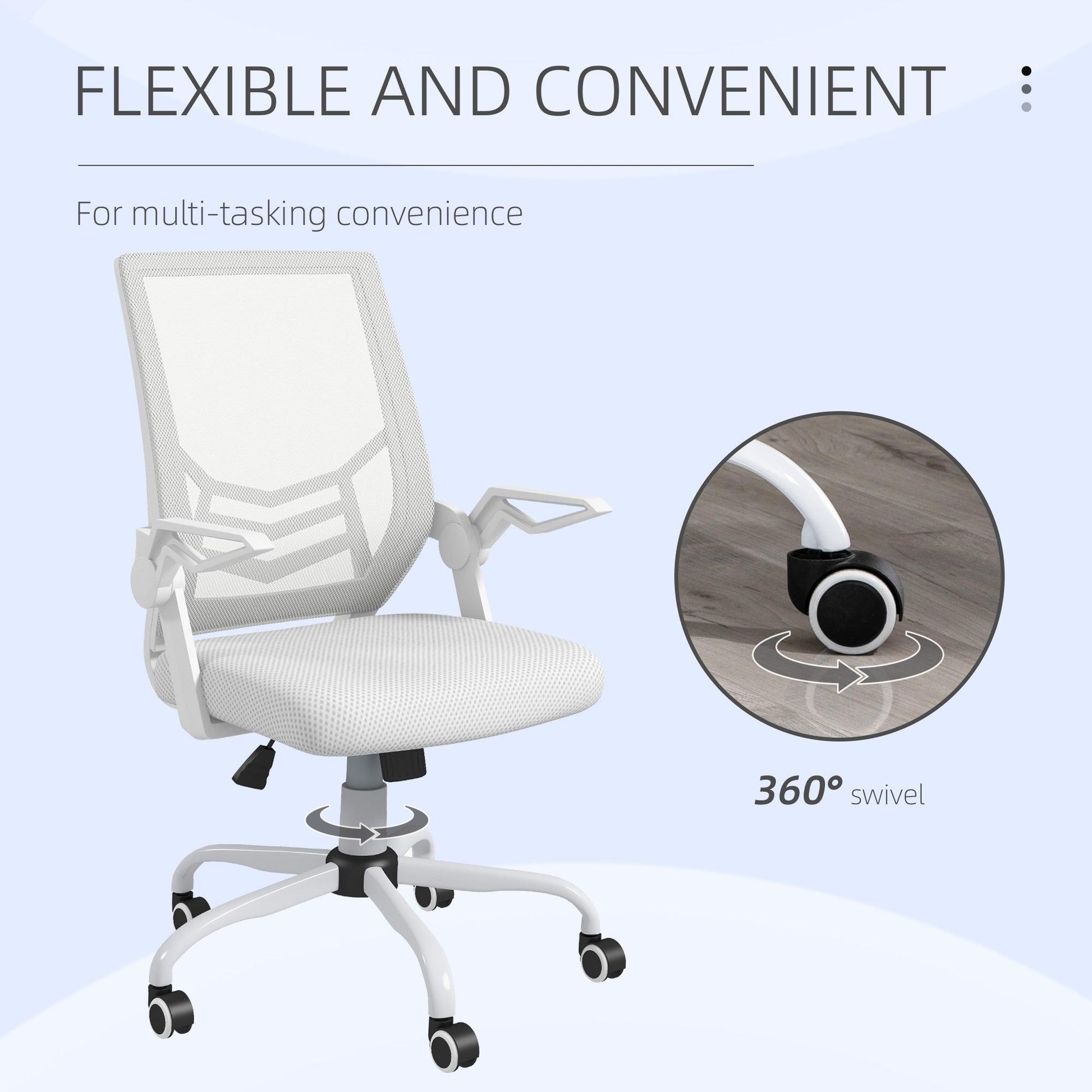 Vinsetto Mesh Office Chair, Computer Desk Chair with Flip-up Armrests, Lumbar Back Support and Swivel Wheels, White - ALL4U RETAILER LTD