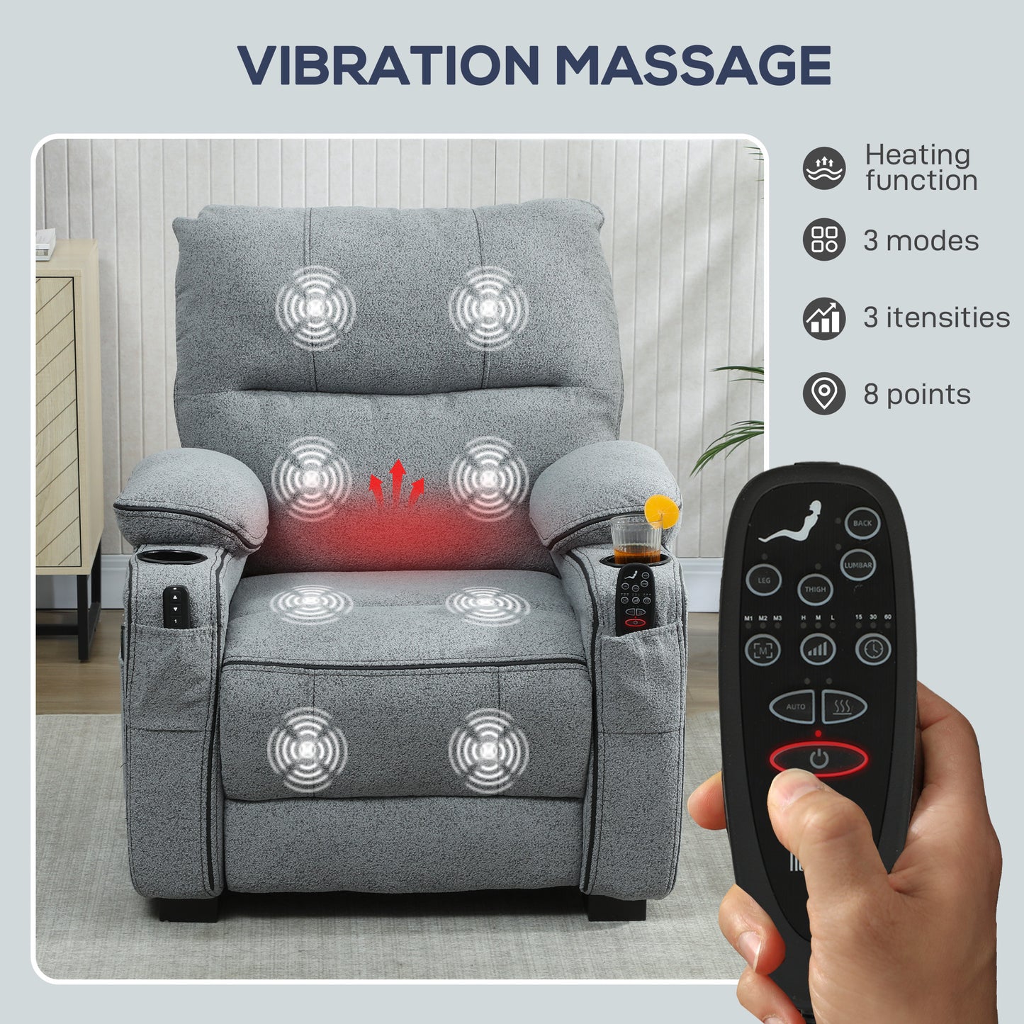 HOMCOM Electric Massage Recliner Armchair With Heat And Vibration Quiet Motor Memory Function Velvet Chair With USB