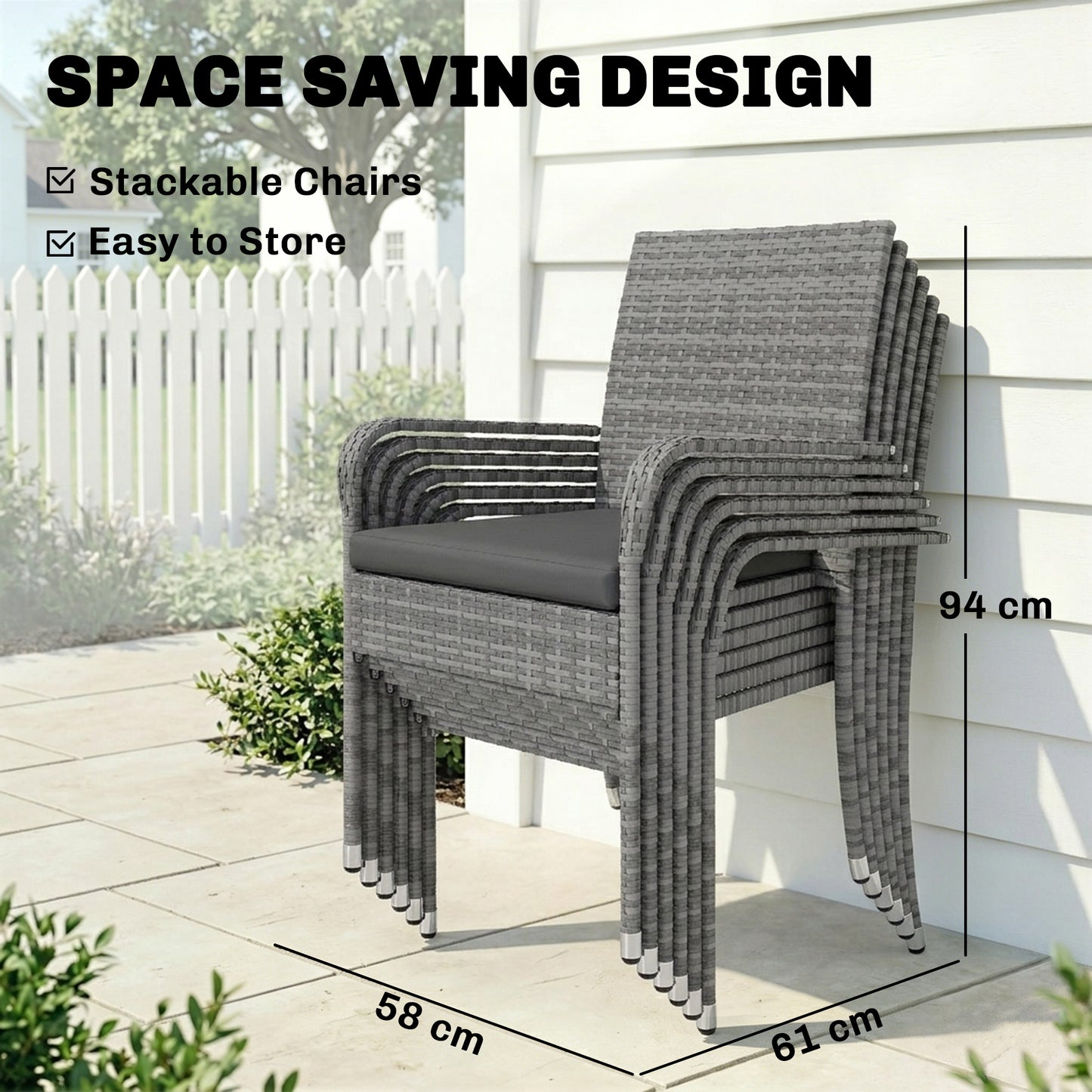 Outsunny 7 Piece Rattan Garden Furniture Set With Extendable Acacia Wood Tabletop 6 Seater Dining And Stackable Chairs