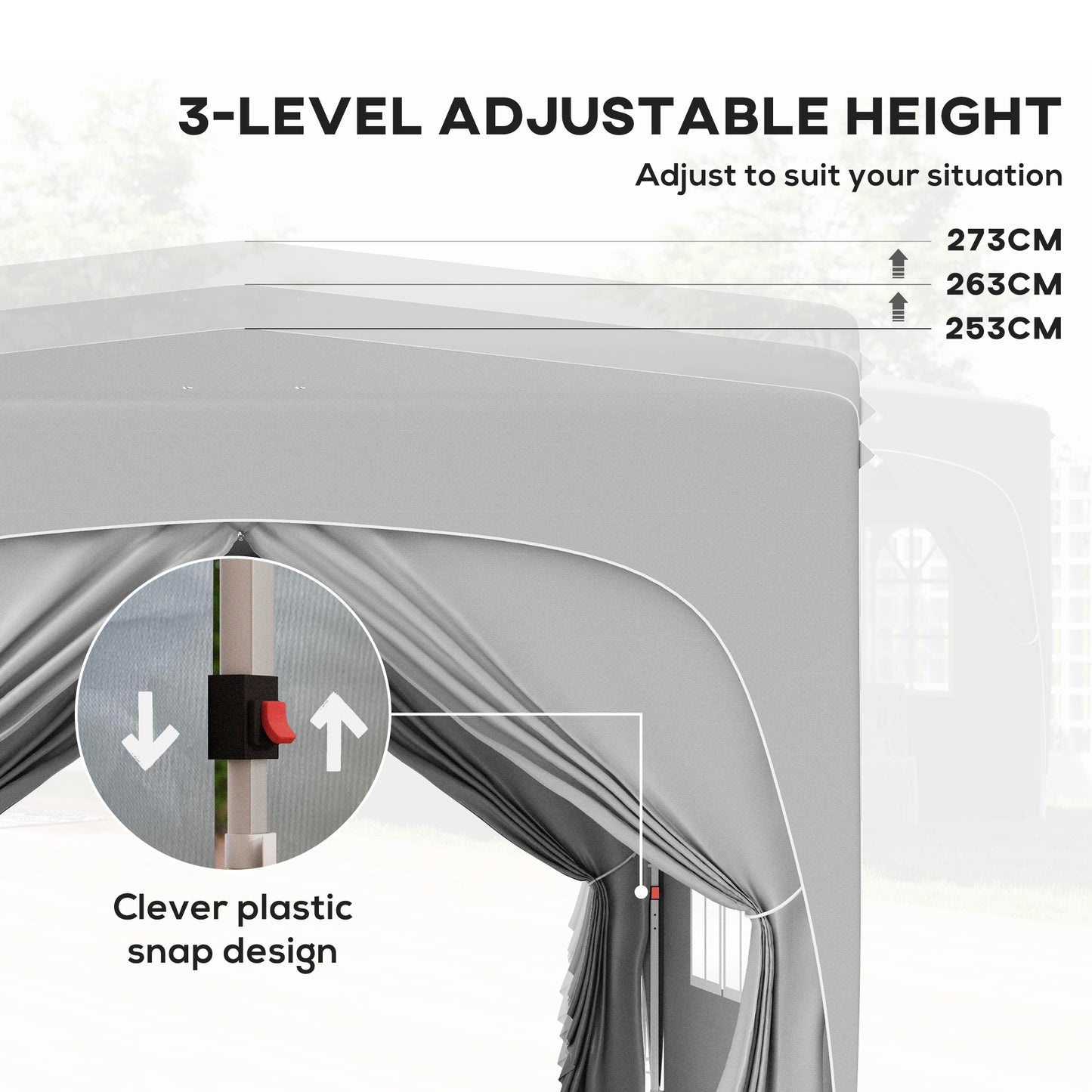 Outsunny 3x3m Pop Up Gazebo Shelter With Accessories Light Grey UPF50 UV Protection Adjustable Heights 253cm 263cm 273cm