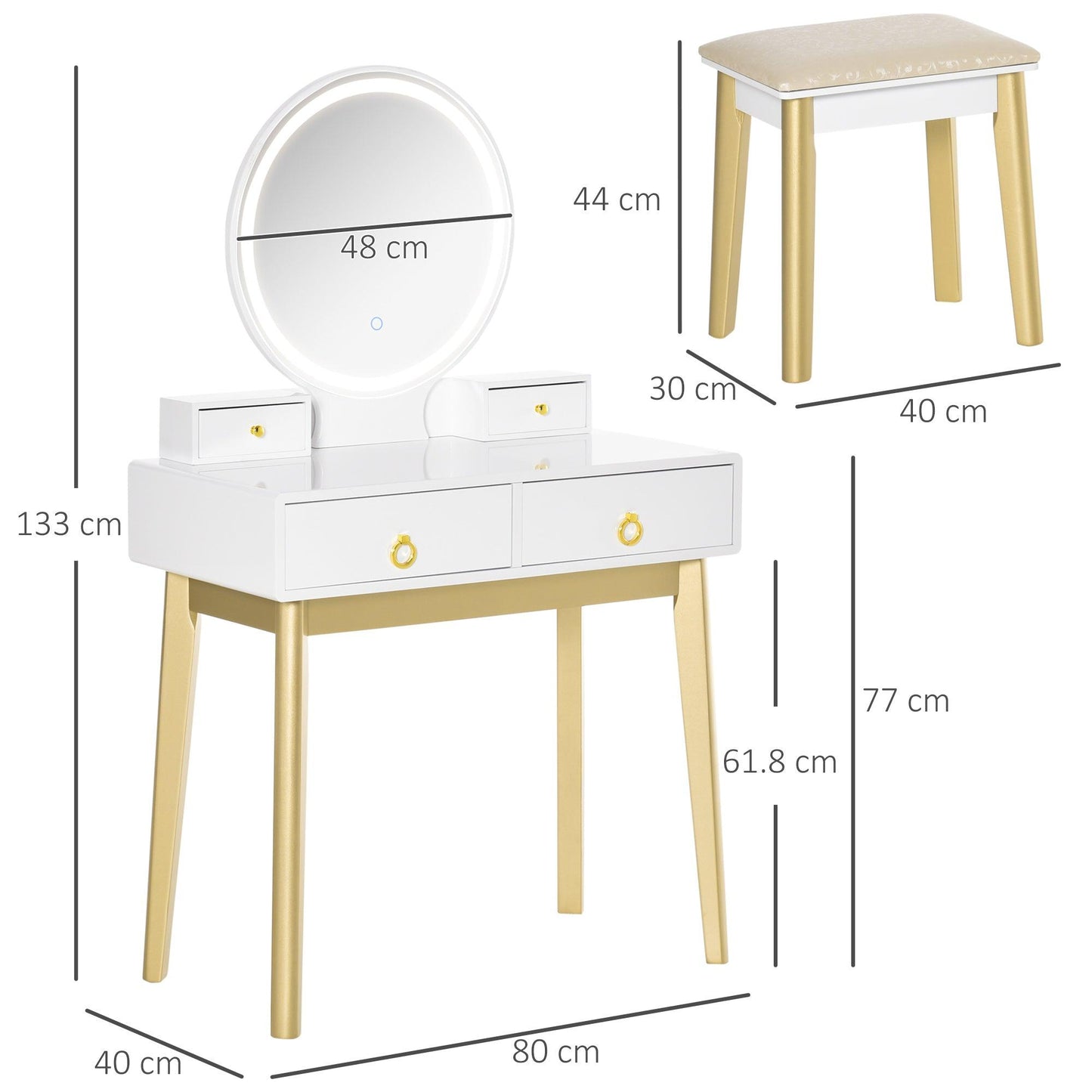 HOMCOM Modern White Vanity Set with LED Light - ALL4U RETAILER LTD