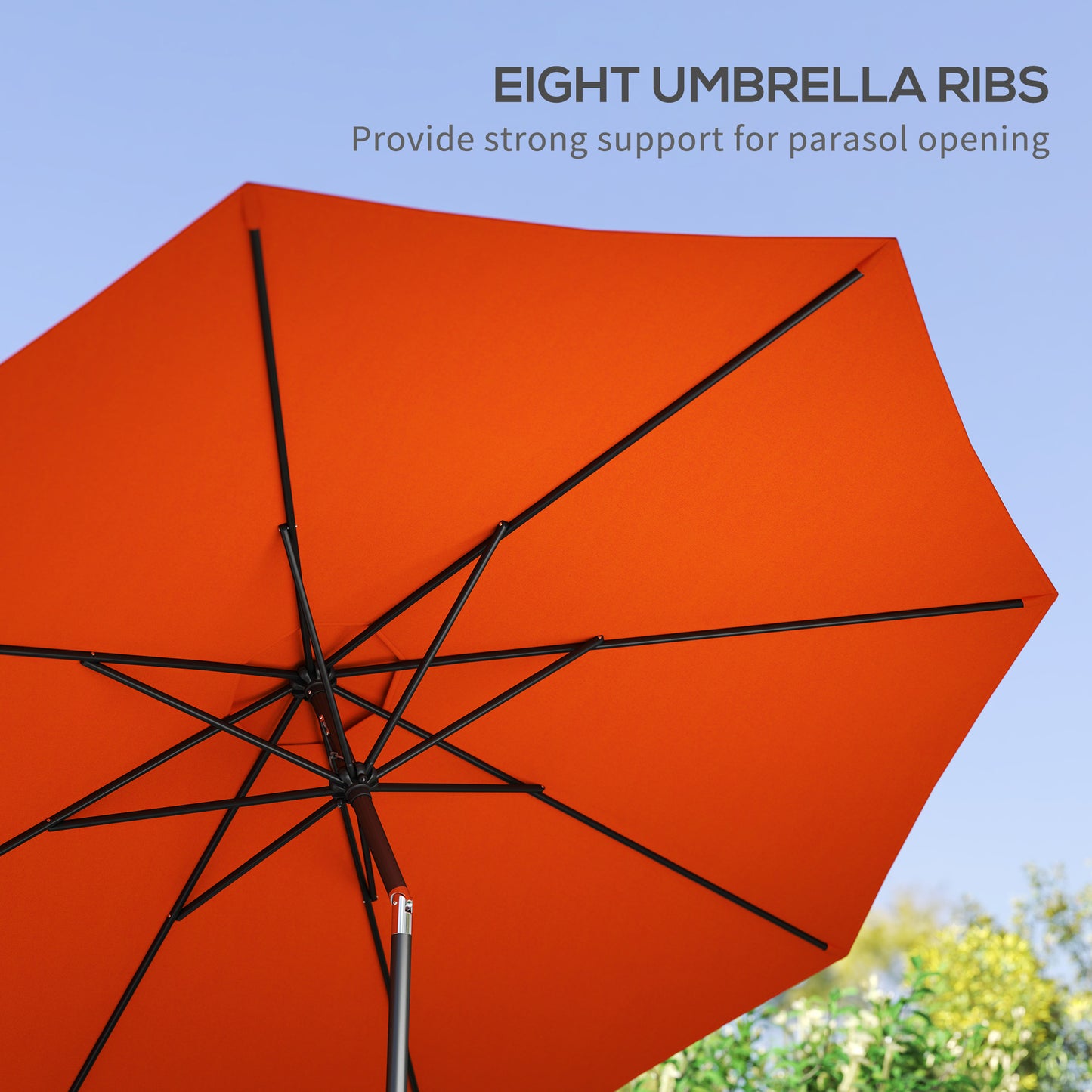 Outsunny 3 m Garden Parasol Umbrella With 8 Ribs Tilt Crank Handle For Balcony Bench Garden Orange
