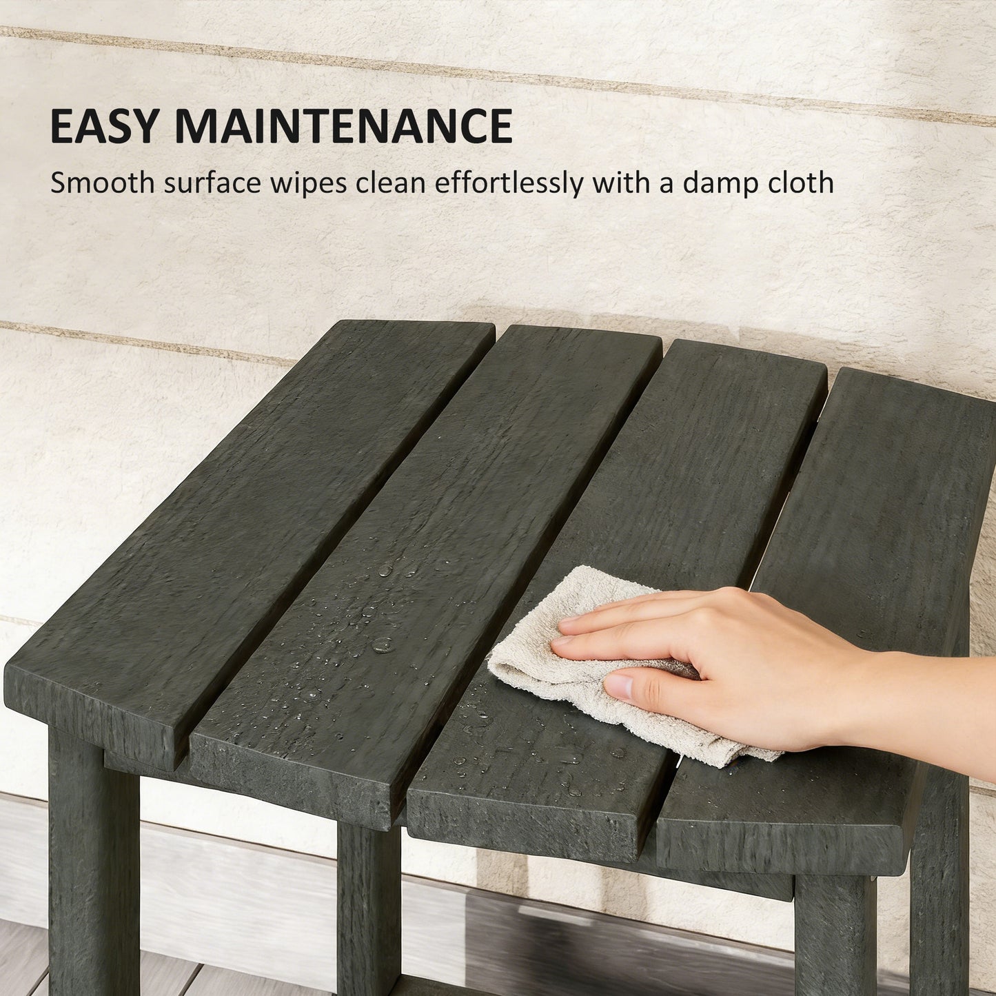 Outsunny All Weather HDPE Garden Side Table With Wood Effect Texture For Indoor Outdoor Patio Grey