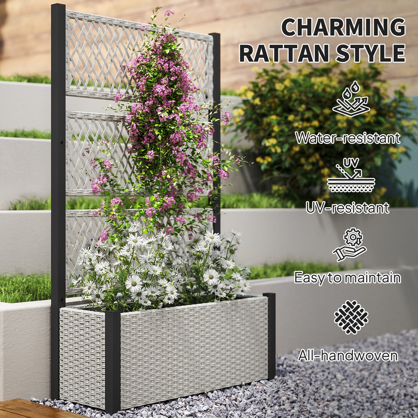 Outsunny Garden Planter Box With Trellis Liner For Climbing Plants Vegetables Flowers 90x35x148 Cm Mixed Grey