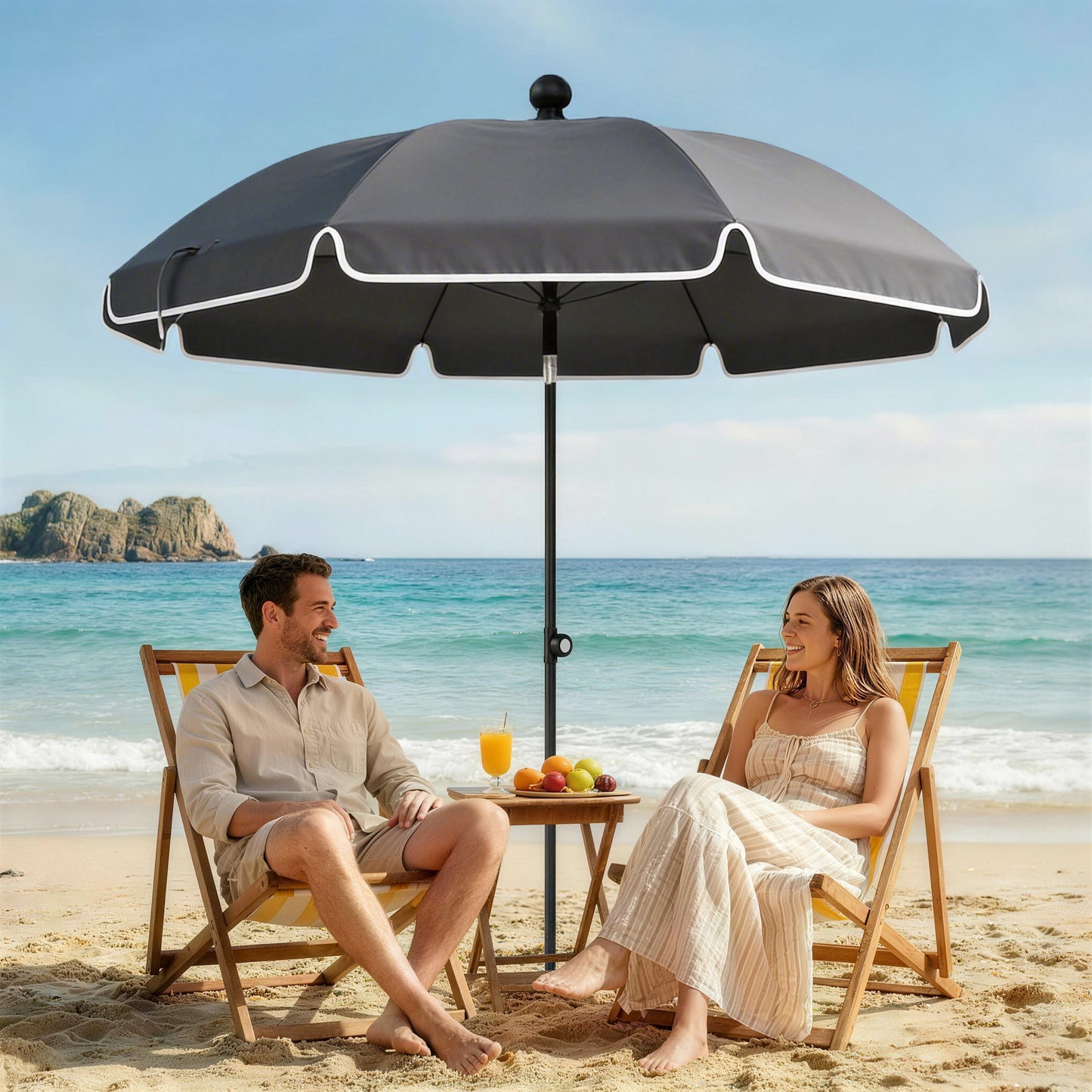 Outsunny 1.8m Beach Umbrella Parasol With Sand Anchor 30 Degree Tilt Adjustable Height Dark Grey