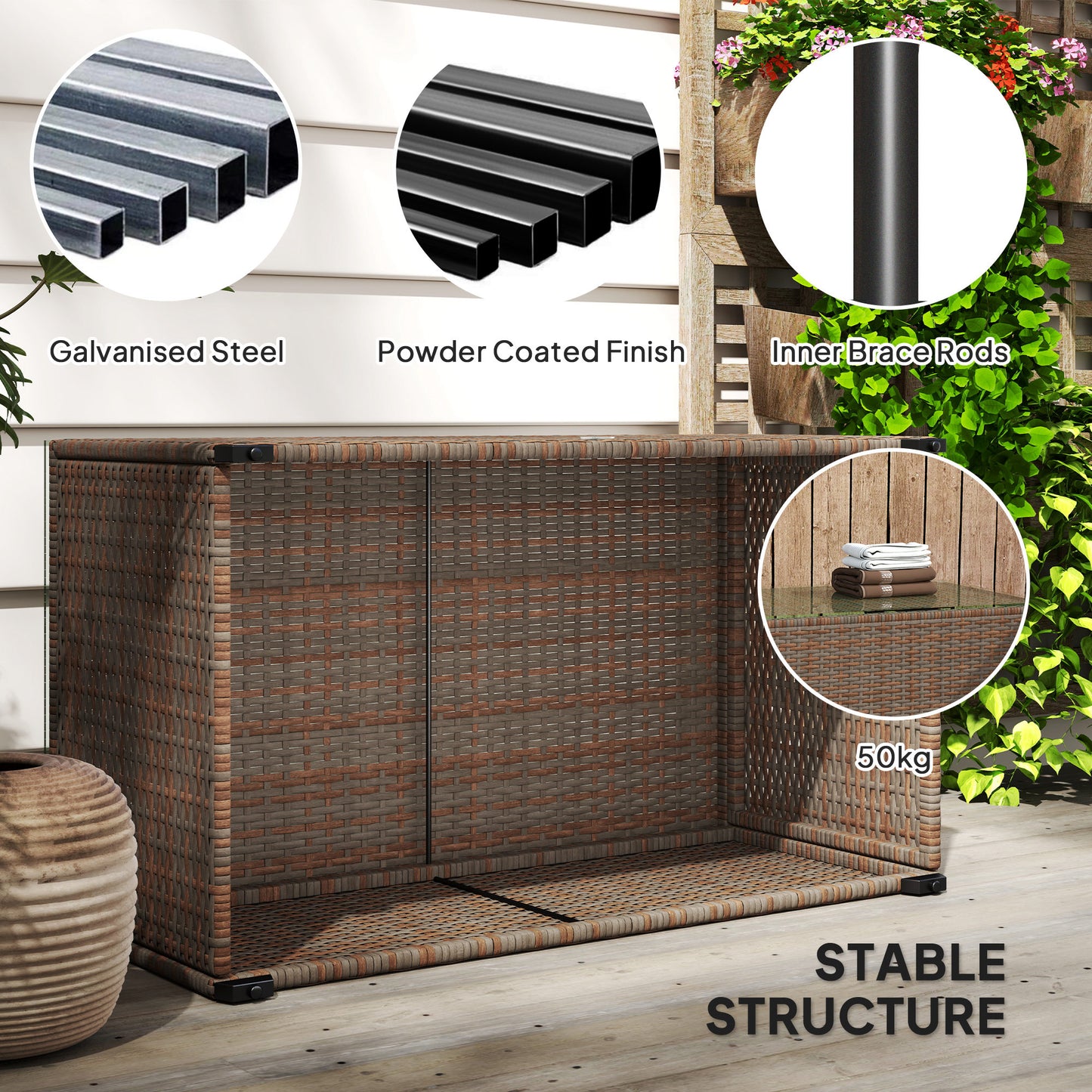 Outsunny 90 By 50 Cm Tempered Glass Top Rattan Side Table Brown Garden Outdoor Patio Furniture