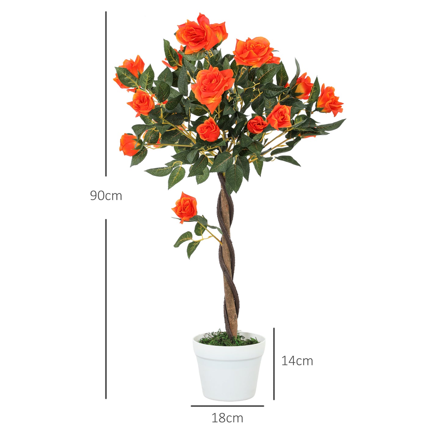 Outsunny Set Of 2 Artificial White Rose Plants In Pots Realistic Faux Indoor Decor 90cm Tall