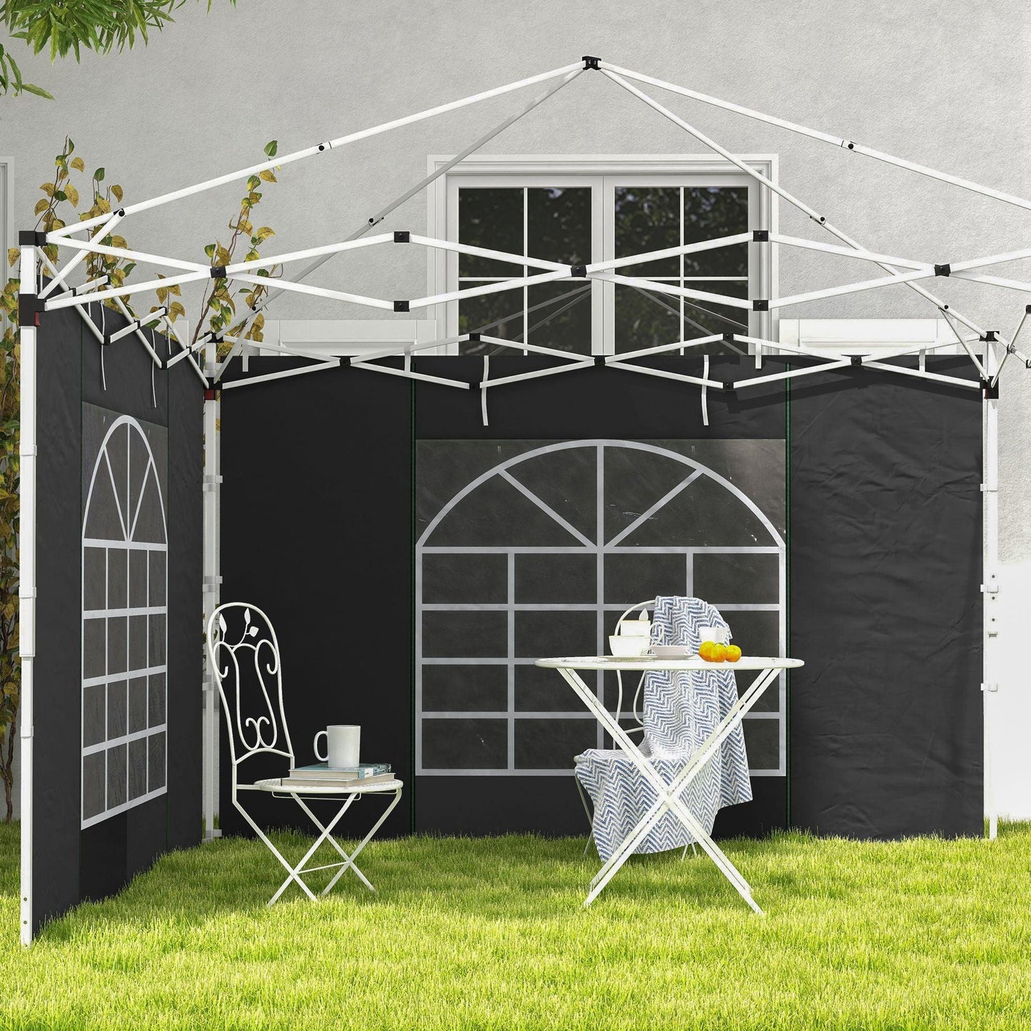Outsunny Gazebo Side Panels, 2 Pack Sides Replacement, for 3x3(m) or 3x6m Pop Up Gazebo, with Windows and Doors, Black - ALL4U RETAILER LTD