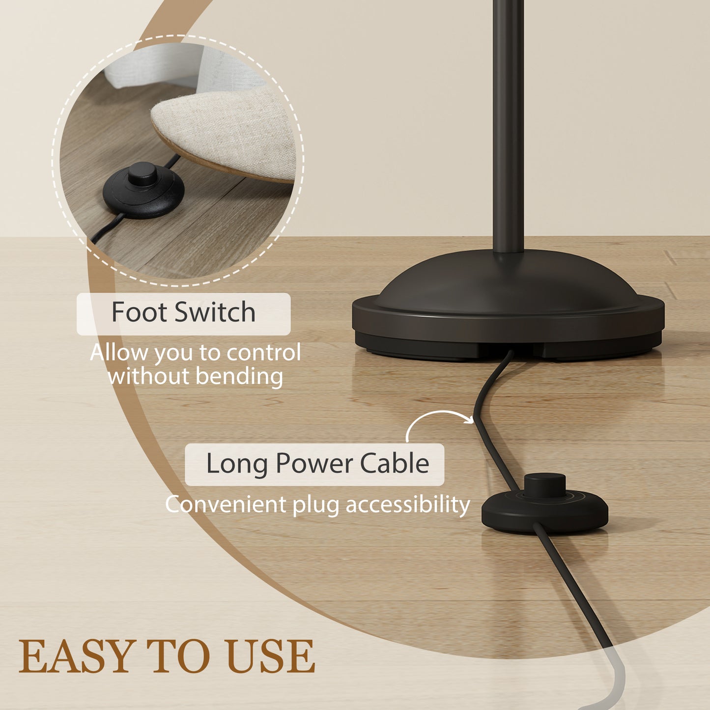 HOMCOM Modern Standing Lamp 3 Light Upright Floor Lamp for Living Room Black with Cone Shades
