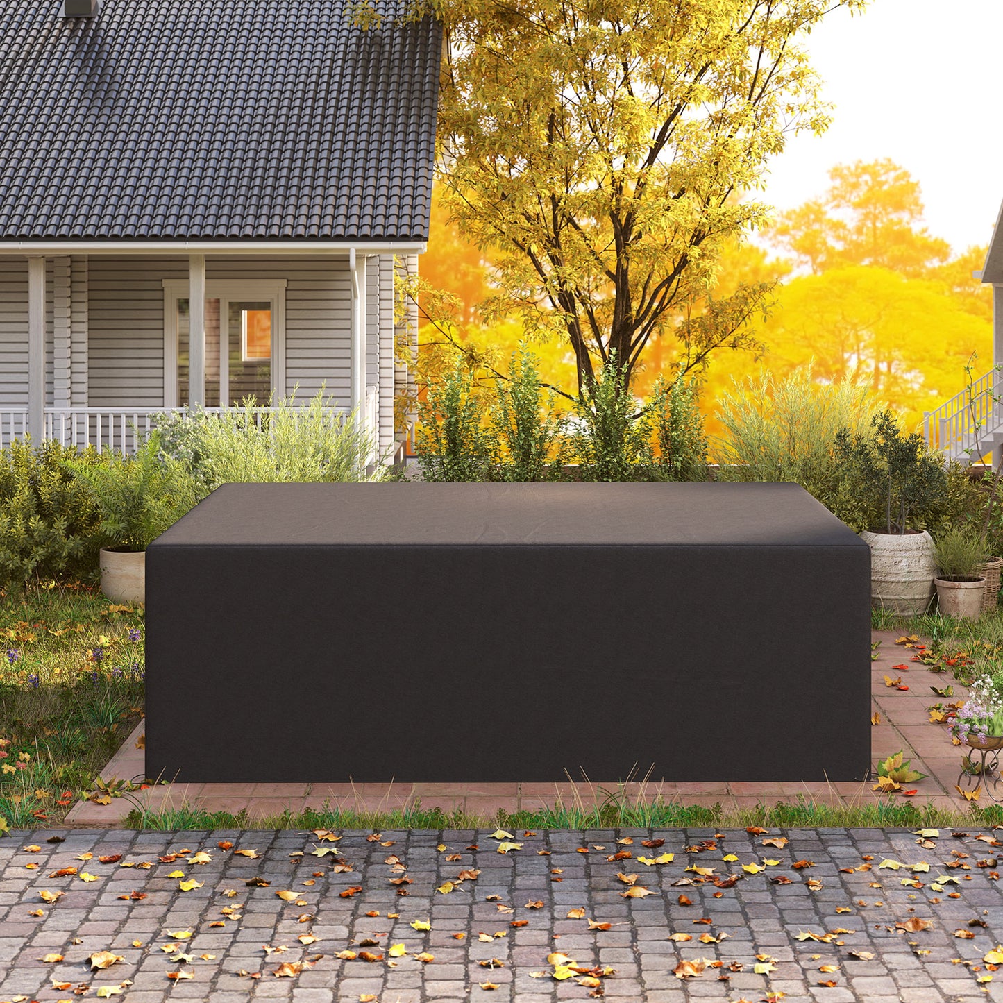Outsunny 600D Oxford Furniture Sofa Cover Waterproof UV Resistant Rattan Lounger Cover 275L x 205W x 90Hcm Black