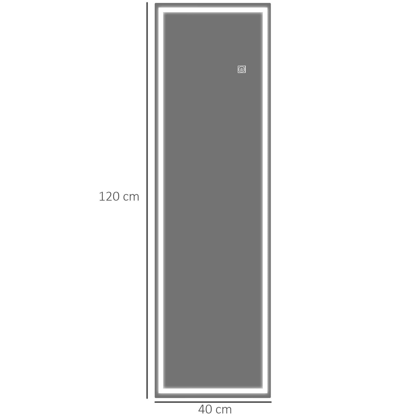 HOMCOM Dimming Full Length Mirror, 120 x 40cm Long Wall Mirror with 3 Colour LED, Smart Touch, Memory Function - ALL4U RETAILER LTD