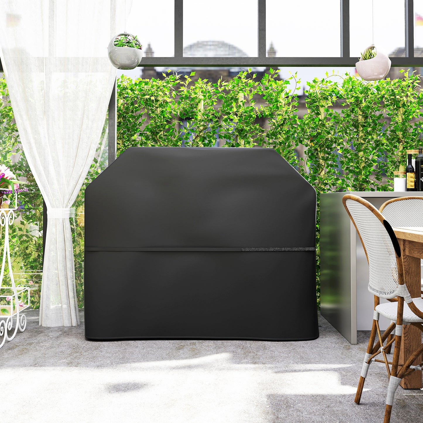 Outsunny Rectangular Gas Grill Cover 600D Oxford Fabric Waterproof Windproof With Hooks 147 x 61 x 122 cm Black