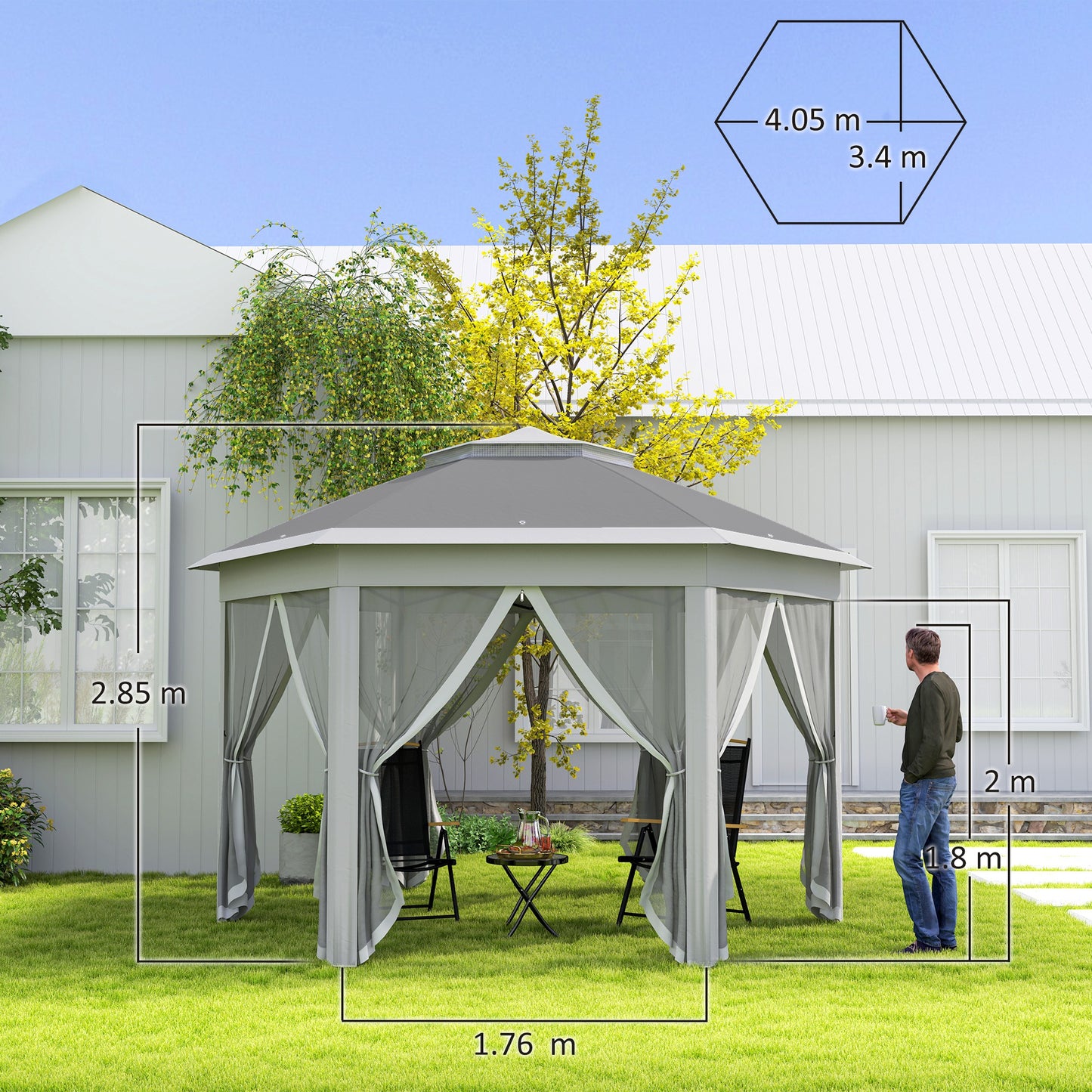Outsunny 3x4m Garden Gazebo Pop Up Tent With Netting Double Roof Instant Shelter For Outdoor Patio