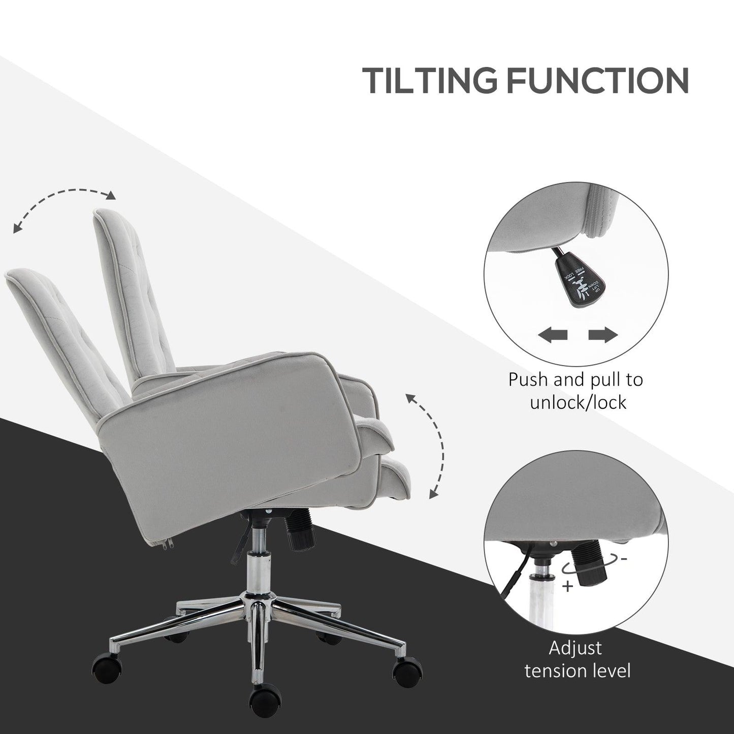 Vinsetto Linen Computer Chair with Armrest, Modern Swivel Chair with Adjustable Height, Light Grey - ALL4U RETAILER LTD