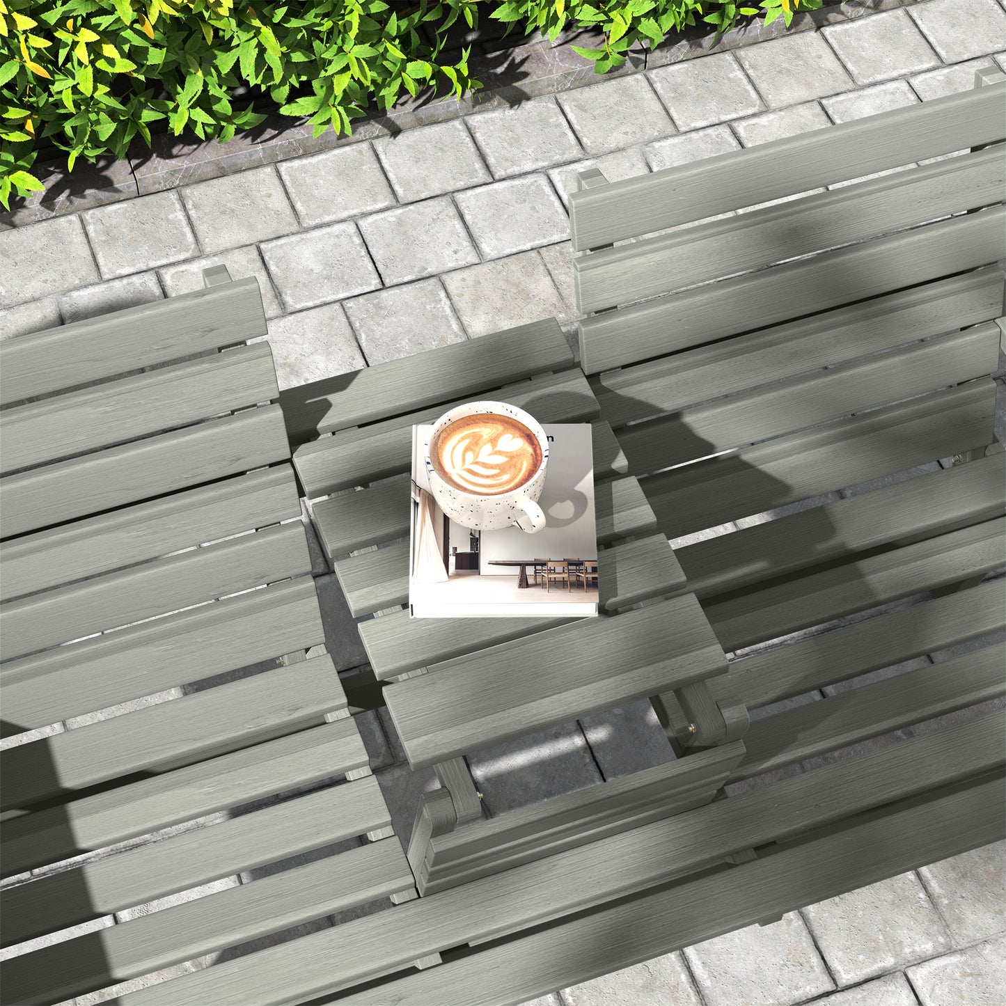 Outsunny Fir Wood Convertible Garden Bench 2 To 3 Seater With Middle Table For Outdoor Patio Grey