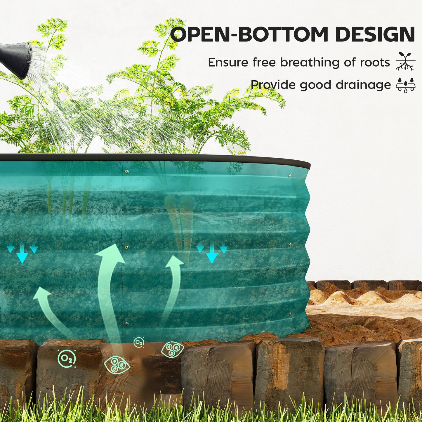 Outsunny Set of Two 150 x 60cm Galvanised Steel Planters in Green for Outdoor Gardens