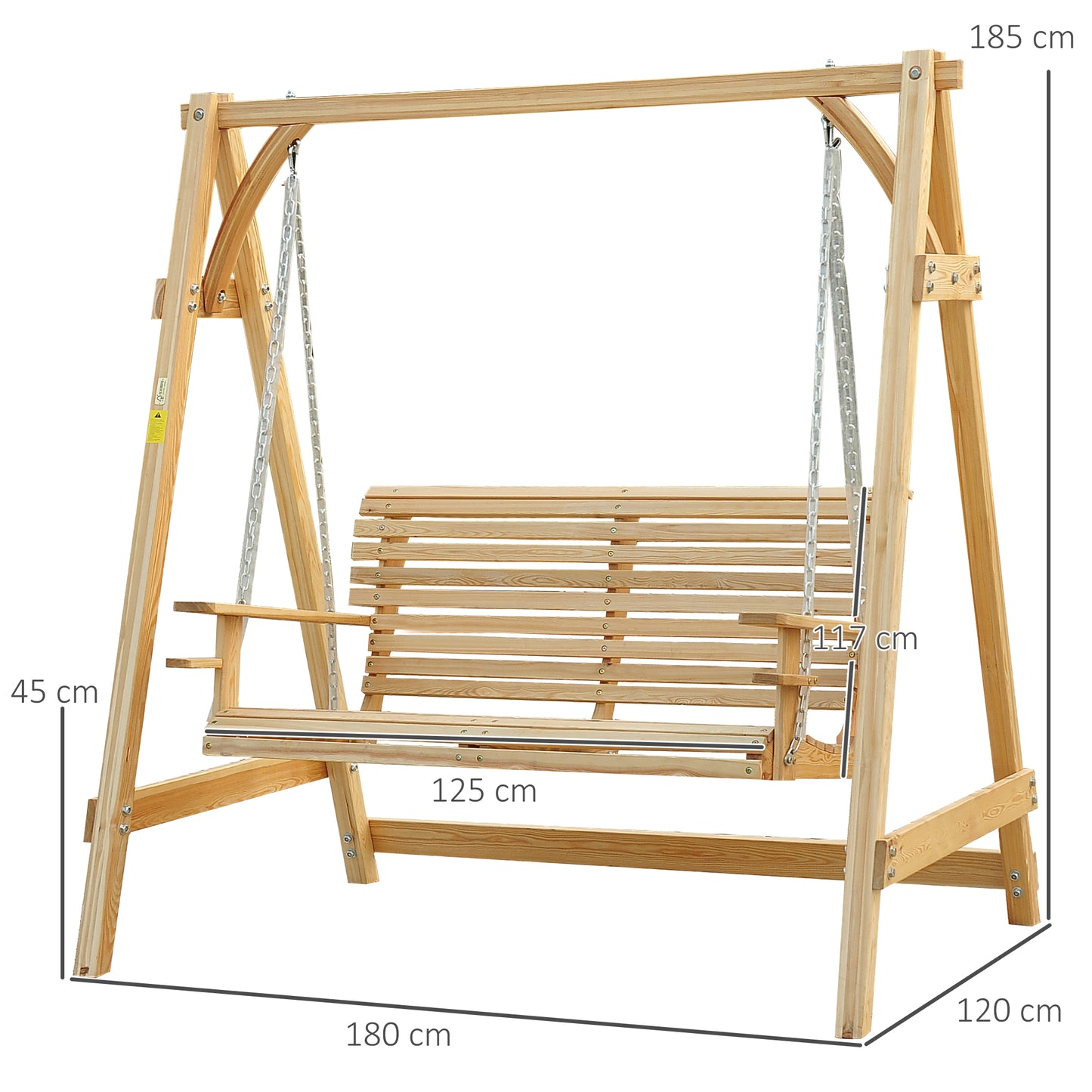 Outsunny 2 Seater Garden Swing Seat Wooden Swing Chair Bench With Cup Holders For Outdoor Porch Patio Natural Finish