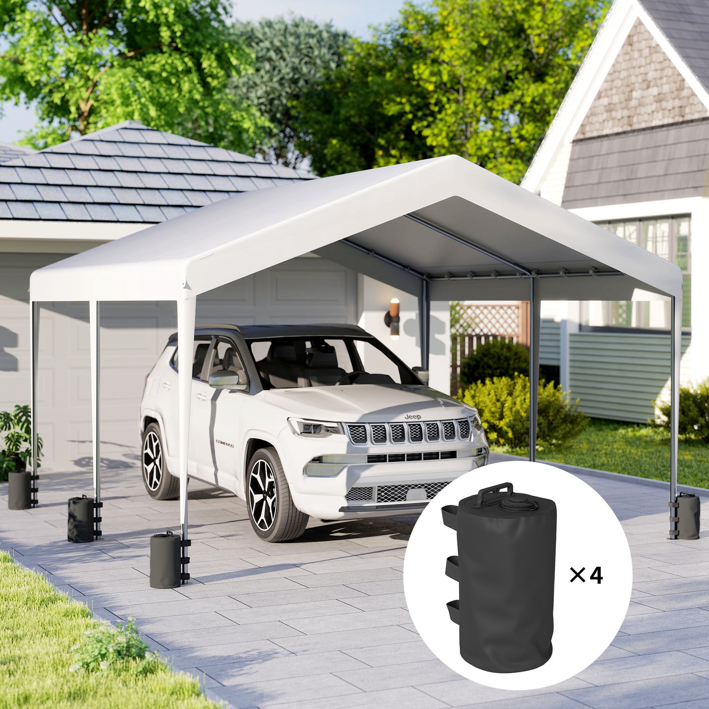 Outsunny 4 Piece Gazebo Weights Sand Bags And Water Weights Bags With Carry Handles For Garden Marquee Parasol Black