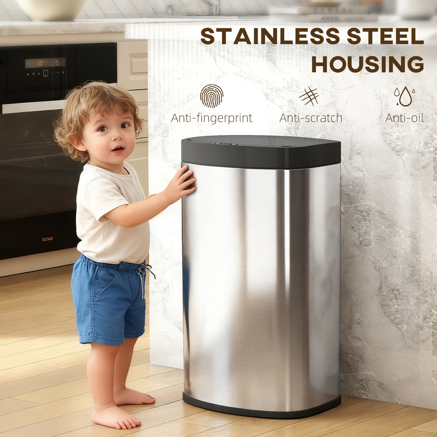 HOMCOM 55L Sensor Trash Can With Soft Close Lid Touchless Motion Stainless Steel Silver
