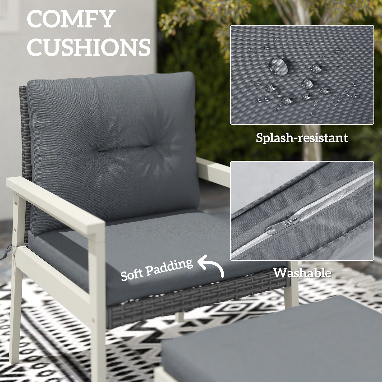Outsunny Five Piece Rattan Patio Set With Acacia Wood Top Table Grey Outdoor Furniture