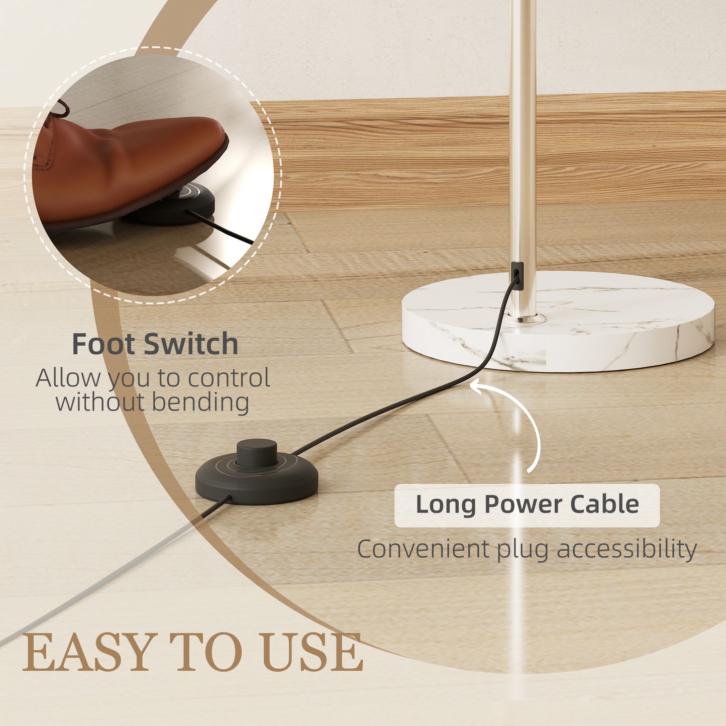 HOMCOM Floor Lamp For Living Room And Office Modern Standing Lamp With Shade And Foot Switch White Marble Base