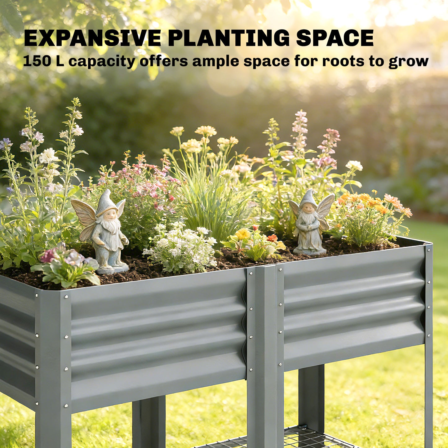 Outsunny Raised Garden Bed With Storage Shelf Steel Elevated Planter Box On Legs For Outdoor Vegetables And Flowers