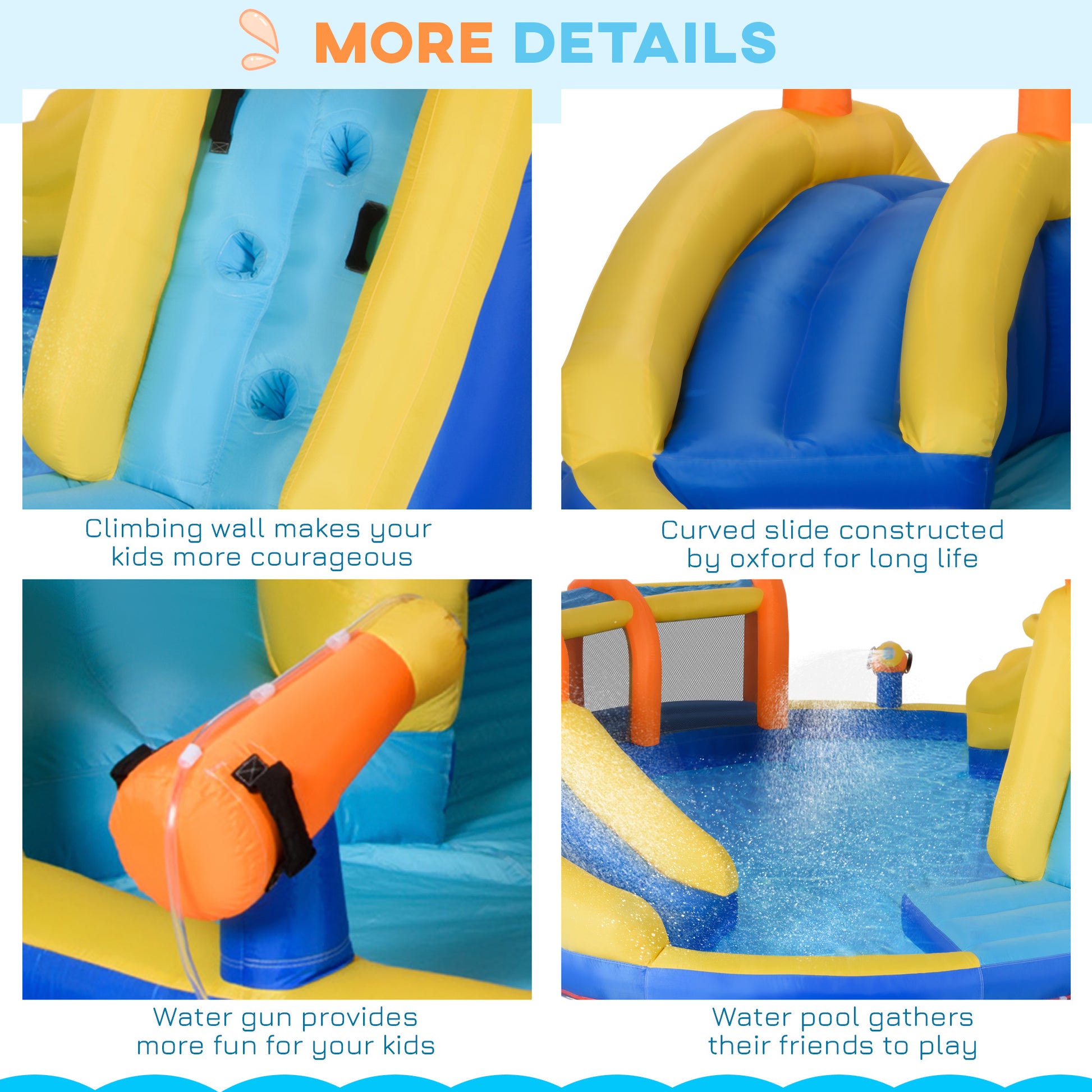 Outsunny 5-in-1 Kids Inflatable Funhouse with Slide, Water Pool, and Climbing Wall - Large Bouncy Castle for Outdoor Play, Includes 750W Inflator and Carry Bag - ALL4U RETAILER LTD