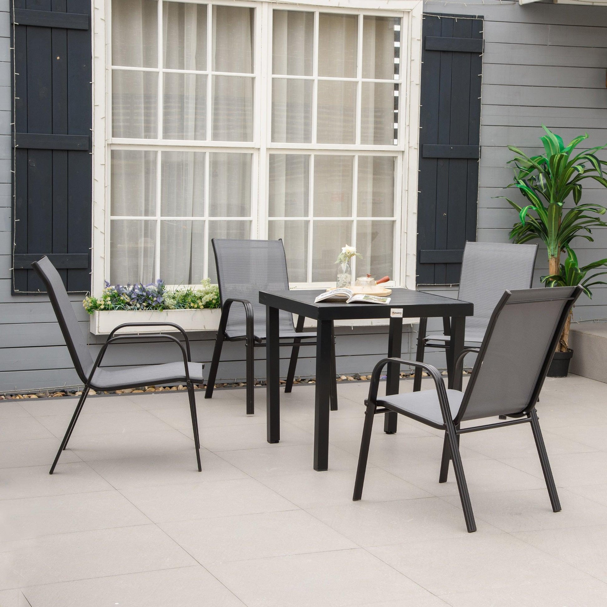 Outsunny 4-Piece Stackable Patio Dining Chairs, Dark Grey - ALL4U RETAILER LTD