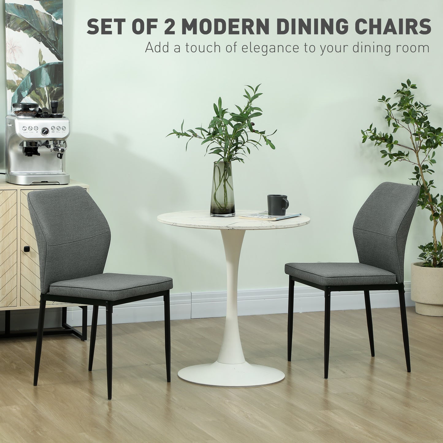 HOMCOM Velvet Dining Chairs Set Of 2 Armless Upholstered Kitchen Chairs With Metal Legs Curved Back And Padded Seat Grey