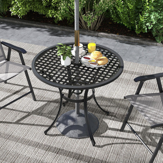 Outsunny Cast Aluminium Bistro Table with Umbrella Hole, 85cm Round Garden Table, Patio Table for Balcony, Poolside, Black - ALL4U RETAILER LTD