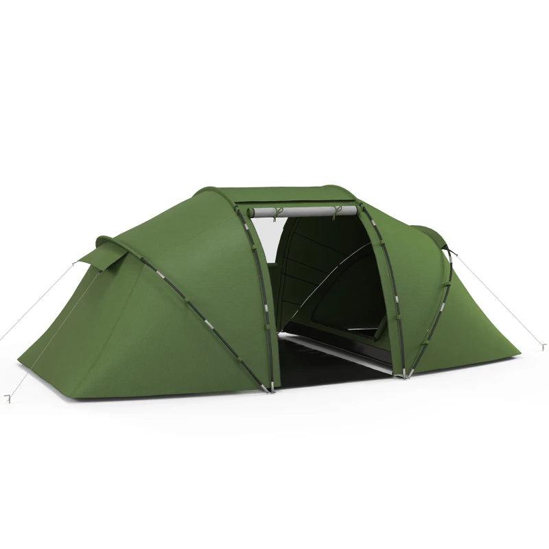 Outsunny 4-6 Person Camping Tent with Two Bedrooms - Hiking Sun Shelter, UV Protection Tunnel Tent in Dark Green - ALL4U RETAILER LTD