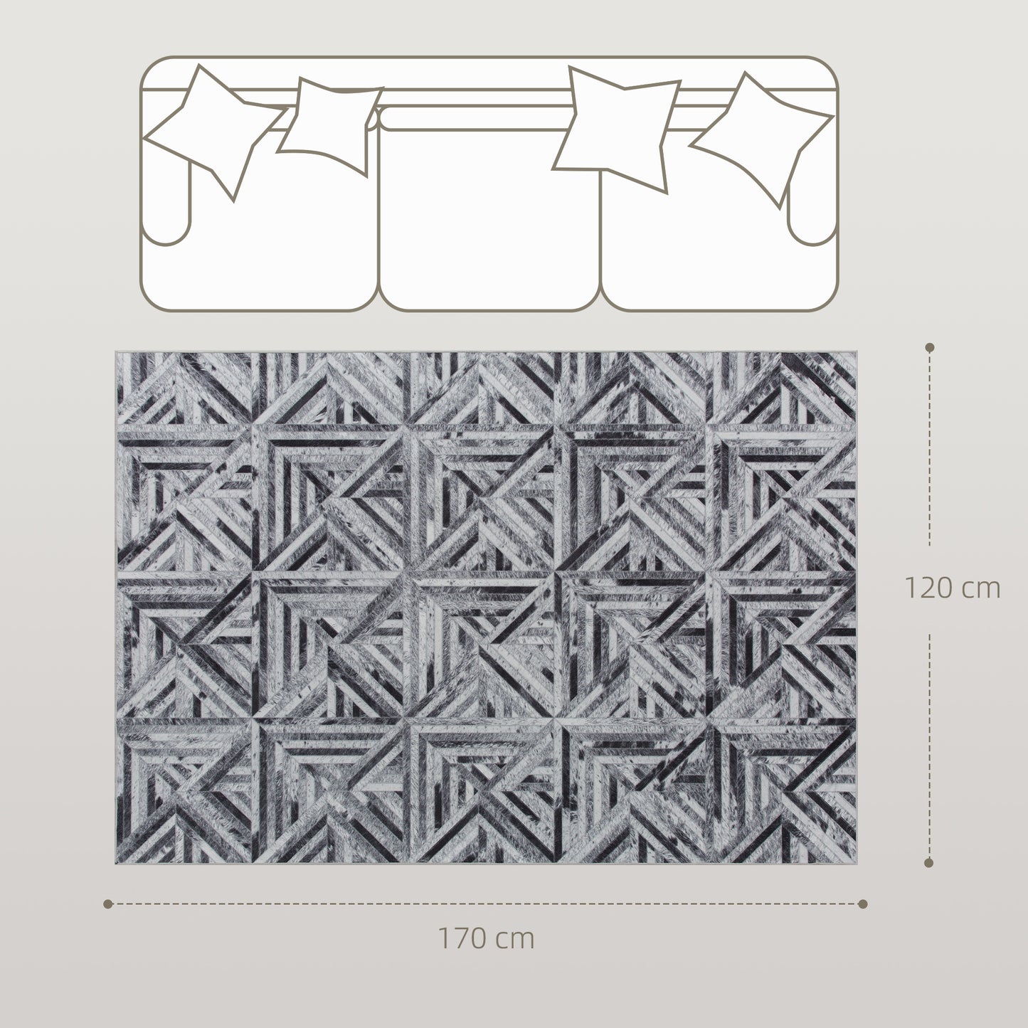 HOMCOM Modern Area Rug Triangle Pattern Non Slip Washable Chenille Floor Carpet For Living Room Black 170 By 120 Cm