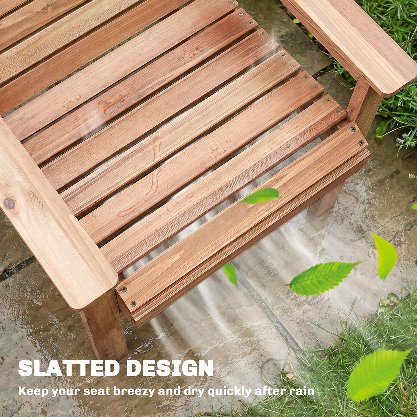 Outsunny Wooden Garden Dining Chair Outdoor Armchair With Curved Seat And Wide Armrests Natural Wood Finish
