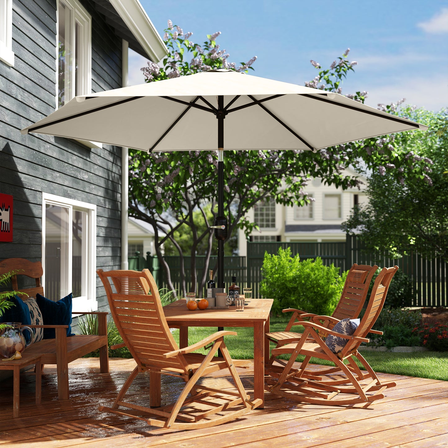 Outsunny 2.6m Garden Parasol Umbrella With Aluminium Pole Tilt Crank Vent Cream White