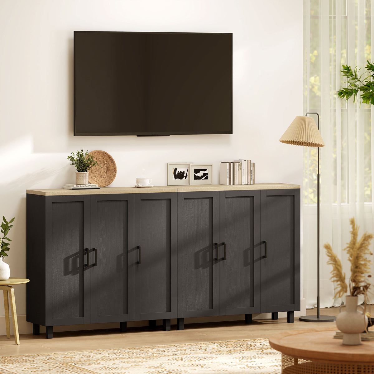 HOMCOM Sideboard Buffet Cabinet With 3 Doors And Adjustable Shelves Black