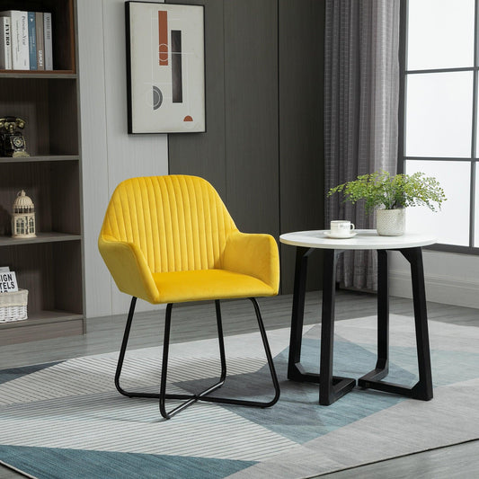 HOMCOM Modern Accent Chair Velvet-Feel Upholstered Lounge Armchair Yellow - ALL4U RETAILER LTD