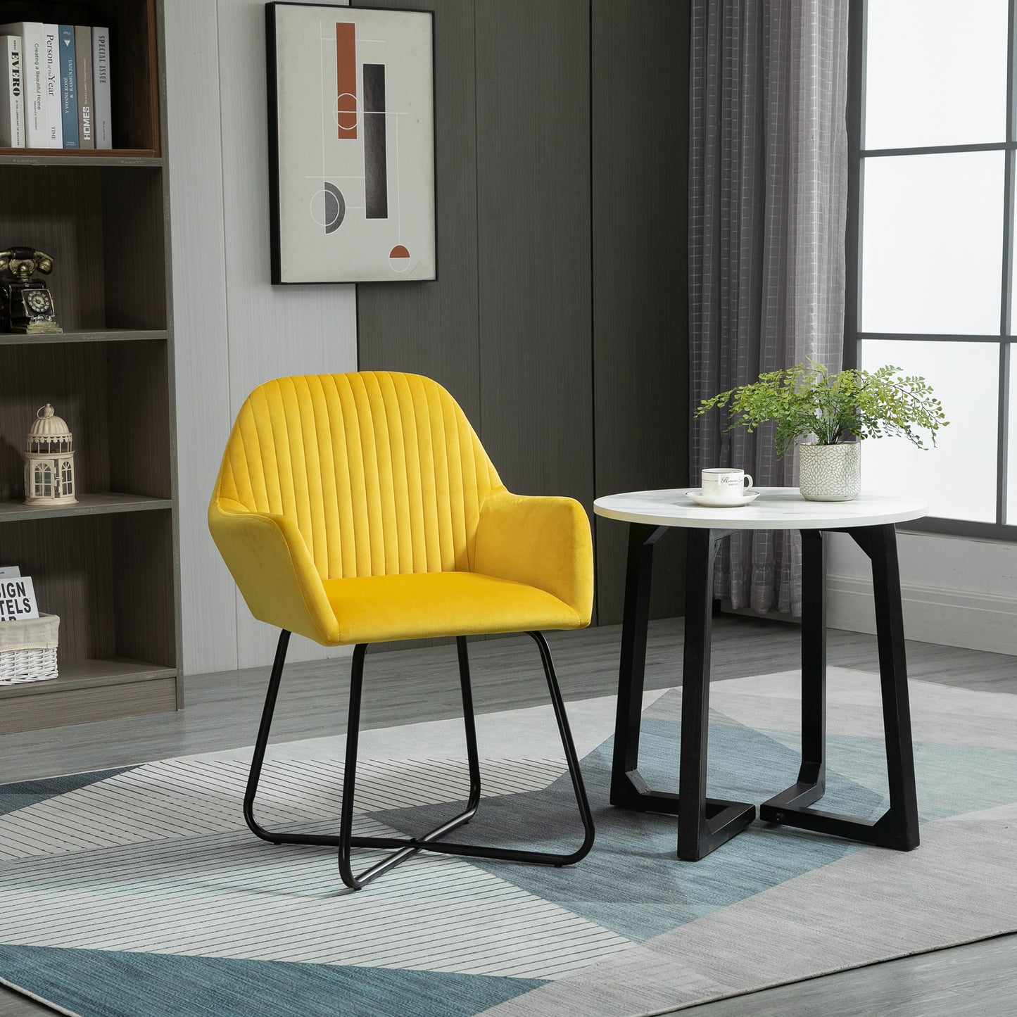 HOMCOM Yellow Velvet Accent Chair with Stylish Metal Base for Modern Living Spaces - ALL4U RETAILER LTD