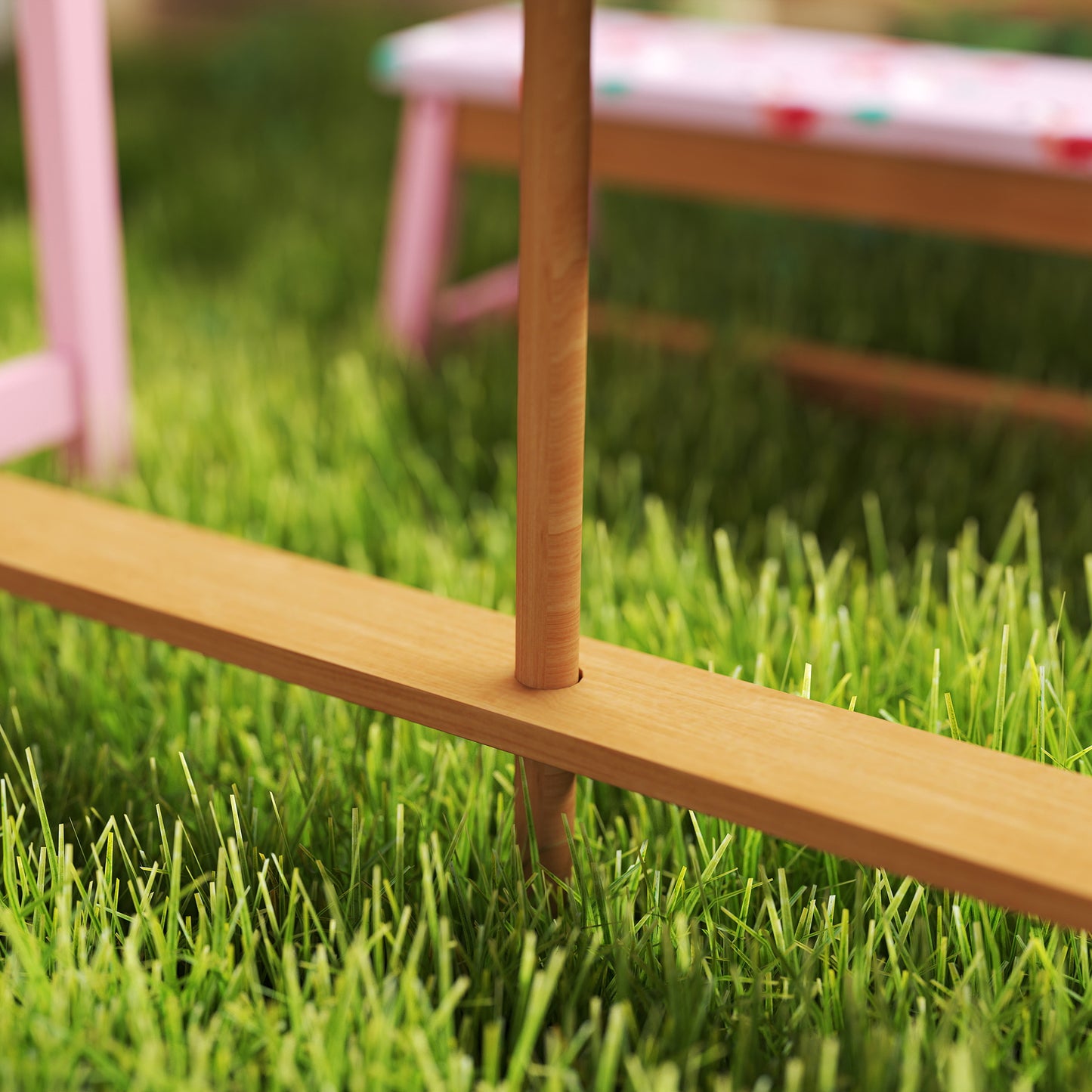 AIYAPLAY Kids Picnic Table Set With Removable Foldable Umbrella Cushions Storage Boxes Flamingo Theme Pink
