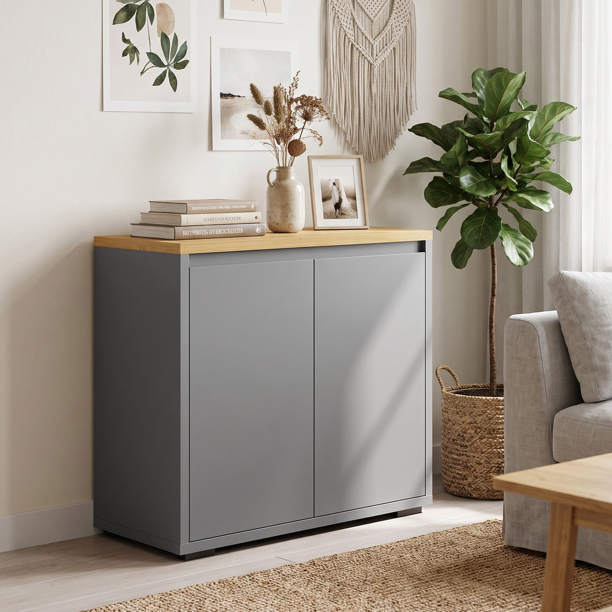 Grey HOMCOM Sideboard With Double Doors And Adjustable Storage Shelf